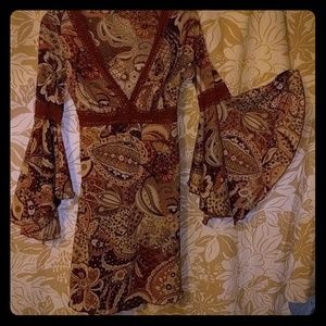 Arden B Paisley Boho Bell Sleeve Dress